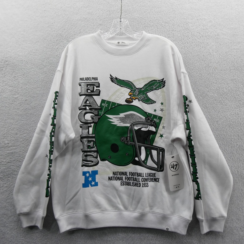 47 Brand Sweatshirt Womens Small Philadelphia Eagles White Glitter Logo Fleece